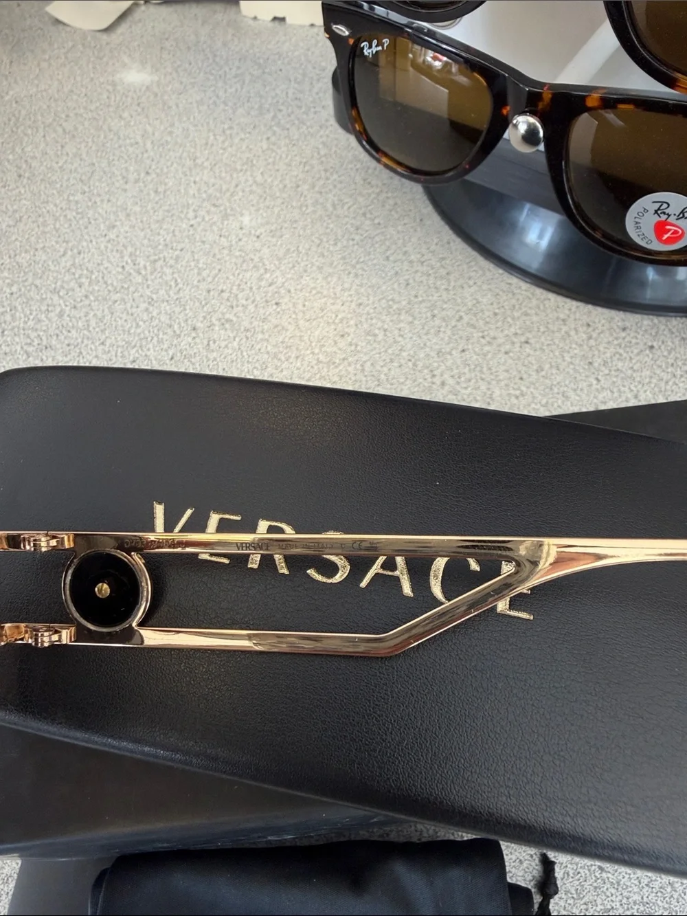 Versace Gold Frame Black Lens Aviator Sunglasses with Medusa Crest